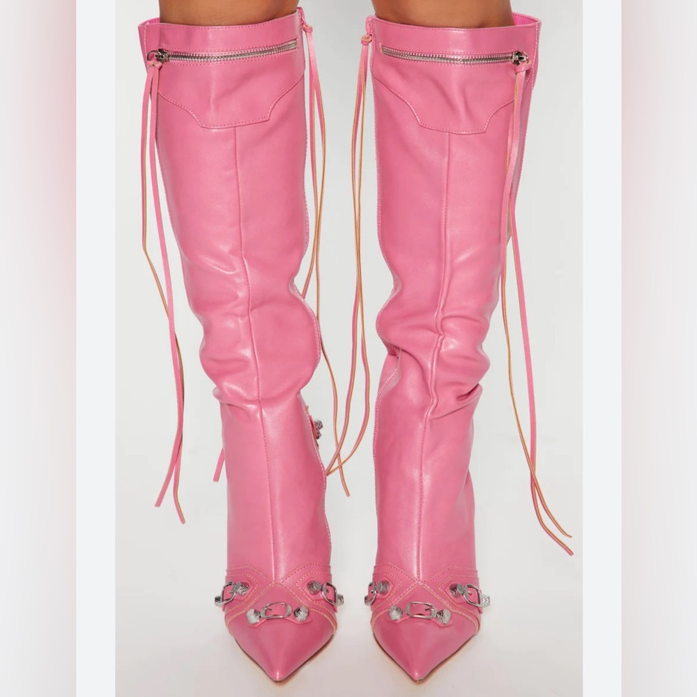 Miss Lola Pink Knee High Boots